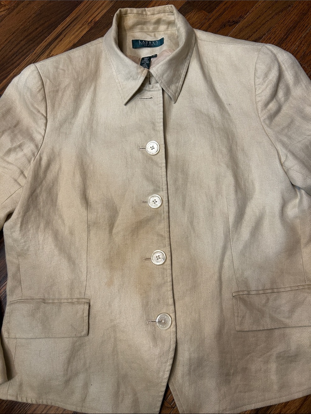 Lauren Ralph Lauren Cream 💯Linen Button Front Blazer - Picture 3 of 16